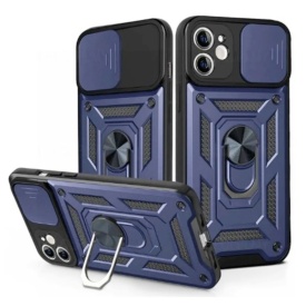 Husa antisoc Armor, compatibila cu iPhone 15, silicon si plastic, magnet inclus, inel prindere, stand pentru filme, Camera Slide, Bleumarin - Img 5