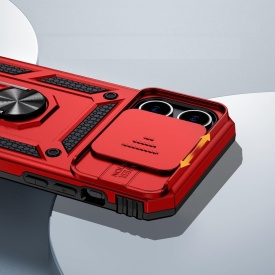 Husa antisoc Armor, compatibila cu iPhone 16, silicon si plastic, magnet inclus, inel prindere, stand pentru filme, Camera Slide, Rosu - Img 4