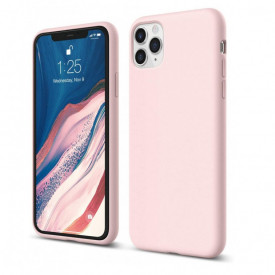 Husa iPhone 11 Pro Max, ultra slim silicon si microfibra, Roz