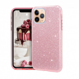 Husa iPhone 11 Pro ultra slim din silicon, cu 3 straturi protective, Fashion, cu sclipici Glitter, Roz