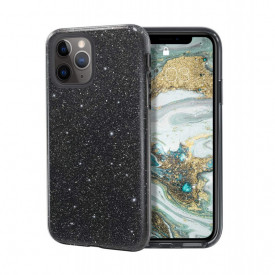 Husa iPhone 11 Pro ultra slim din silicon, cu 3 straturi protective, Fashion, cu sclipici Glitter, Negru
