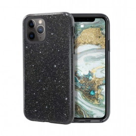 Husa iPhone 11 Pro ultra slim din silicon, cu 3 straturi protective, Fashion, cu sclipici Glitter, Negru