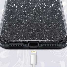 Husa iPhone 7 ultra slim din silicon, cu 3 straturi protective, Fashion, cu sclipici Glitter, Negru - Img 5