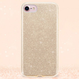 Husa iPhone 8 ultra slim din silicon, cu 3 straturi protective, Fashion, cu sclipici Glitter, Auriu - Img 2