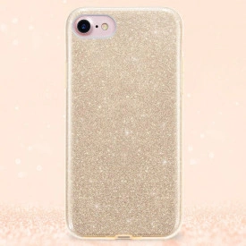 Husa iPhone 8 ultra slim din silicon, cu 3 straturi protective, Fashion, cu sclipici Glitter, Auriu - Img 2