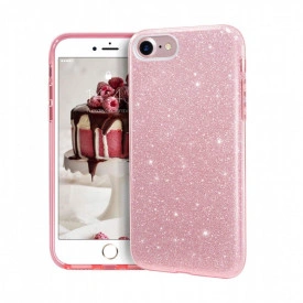Husa iPhone 8 ultra slim din silicon, cu 3 straturi protective, Fashion, cu sclipici Glitter, Roz