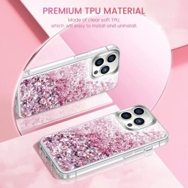 husa apa sclipici iphone 14 pro roz planetphone
