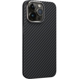 Husa protectie din Kevlar pentru iPhone 15 Pro Max, din Fibra de Carbon, Aramida, ultra slim, ultra rezistenta, protectie camera, Negru