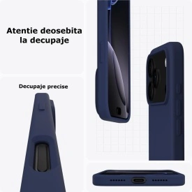 husa iphone 17 pro max bleumarin din silicon si catifea la interior planetphone