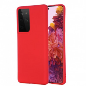Husa protectie Samsung Galaxy S21 Ultra, ultra slim, silicon Rosu, cu interior de catifea, protectie camera