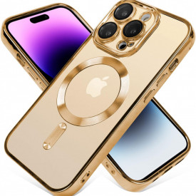 husa iphone 15 pro magsafe transparenta margini aurii planetphone