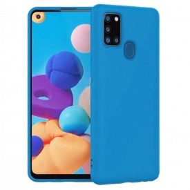 Husa Samsung Galaxy A21s, ultra slim, silicon Albastru, cu interior de catifea, protectie camera