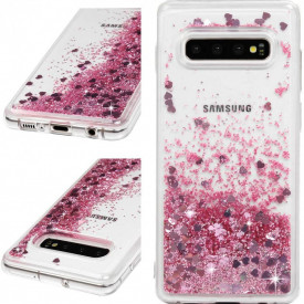 Husa fashion samsung s10 sclipici si apa roz planetphone