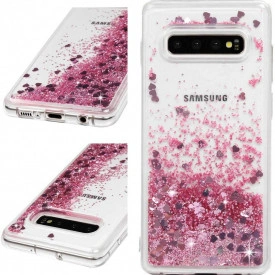 Husa fashion samsung s10 sclipici si apa roz planetphone