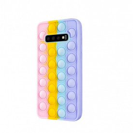 Husa Samsung Galaxy S10 Plus, husa POP IT, Push Pop Bubble Fidget, Antisoc, antistres, din silicon, Mov/Roz/Galben/Albastru