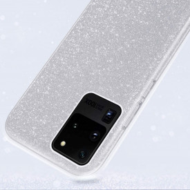 Husa Samsung Galaxy S20 Ultra, ultra slim din silicon, cu 3 straturi protective, Fashion, cu sclipici Glitter, Argintiu - Img 3