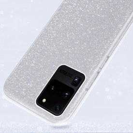 Husa Samsung Galaxy S20 Ultra, ultra slim din silicon, cu 3 straturi protective, Fashion, cu sclipici Glitter, Argintiu - Img 3