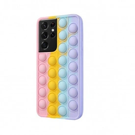 Husa Samsung Galaxy S21 Ultra, husa POP IT, Push Pop Bubble Fidget, Antisoc, antistres, din silicon, Mov/Roz/Galben/Albastru