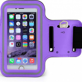 Husa telefon tip banderola, pentru alergat, sala, bicicleta, compatibila Samsung, iPhone, Huawei, Xiaomi, impermeabila, cu suport de chei si rama fluorescenta, Mov - Img 4