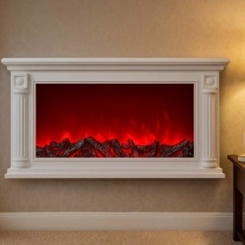 semineu decorativ electric cu flacari ieftin, alb