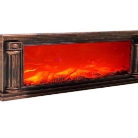 Semineu electric decorativ, Lumina Led cu Simulare Flacari, Alimnetare priza sau baterii, Dimensiuni (LxH): 63*22 cm, Vintage, Metalic Brown - Img 2