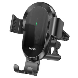 Suport Auto cu incarcare Wireless, Hoco (CA105) - 15W, cu cleme laterale, montaj Ventilatie, cablu USB-C, 1m, AutoAlign, BLACK