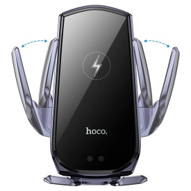 Suport Auto cu incarcare Wireless, Hoco (CA202 Plus) - 15W, montaj Ventilatie, cleme laterale, cablu USB-C, 1m, Infrared, PullClip, Acumulator intern, BLACK/Metall - Img 2
