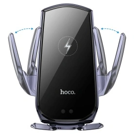 Suport Auto cu incarcare Wireless, Hoco (CA202 Plus) - 15W, montaj Ventilatie, cleme laterale, cablu USB-C, 1m, Infrared, PullClip, Acumulator intern, BLACK/Metall - Img 2