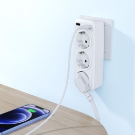 Adaptor Priza, XO (WL08) - 3 prize AC și 2 porturi USB-A pentru încărcare rapidă (2.4A), WHITE - Img 3