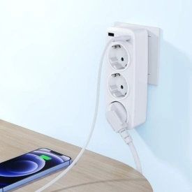 Adaptor Priza, XO (WL08) - 3 prize AC și 2 porturi USB-A pentru încărcare rapidă (2.4A), WHITE - Img 3