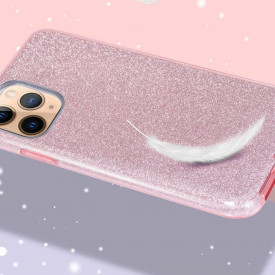 Husa iPhone 11 Pro ultra slim din silicon, cu 3 straturi protective, Fashion, cu sclipici Glitter, Roz - Img 2