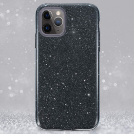Husa iPhone 11 Pro ultra slim din silicon, cu 3 straturi protective, Fashion, cu sclipici Glitter, Negru - Img 2