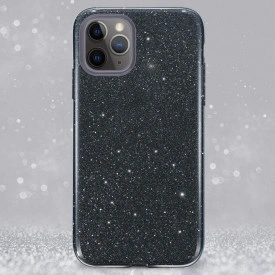 Husa iPhone 11 Pro ultra slim din silicon, cu 3 straturi protective, Fashion, cu sclipici Glitter, Negru - Img 2
