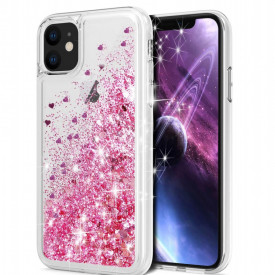 Husa iPhone 12 cu Apa si Sclipici, Lichid si Glitter, Fashion, Roz