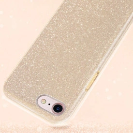 Husa iPhone 8 ultra slim din silicon, cu 3 straturi protective, Fashion, cu sclipici Glitter, Auriu - Img 3
