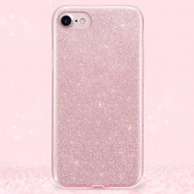 Husa iPhone 8 ultra slim din silicon, cu 3 straturi protective, Fashion, cu sclipici Glitter, Roz - Img 2