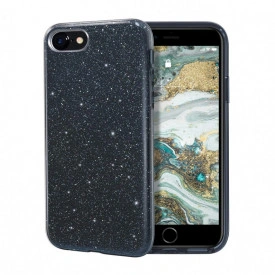 Husa iPhone 8 ultra slim din silicon, cu 3 straturi protective, Fashion, cu sclipici Glitter, Negru