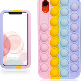 Husa iPhone XR, husa POP IT, Push Pop Bubble Fidget, Antisoc, antistres, din silicon, Mov/Roz/Galben/Albastru - Img 4