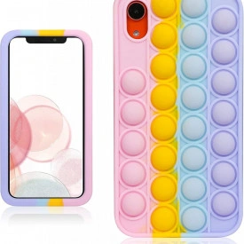 Husa iPhone XR, husa POP IT, Push Pop Bubble Fidget, Antisoc, antistres, din silicon, Mov/Roz/Galben/Albastru - Img 4
