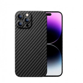 Husa protectie din Kevlar pentru iPhone 14 Pro Max, din Fibra de Carbon, Aramida, ultra slim, ultra rezistenta, protectie camera, Negru
