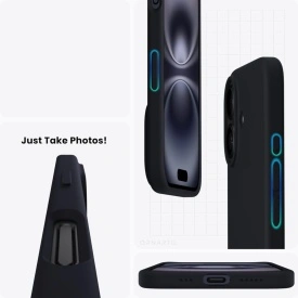 husa iphone 16 neagra catifea la interior si silicon planetphone