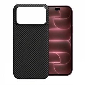 Husa protectie iPhone 18 Pro Max din Kevlar, Fibra de Aramida, stil carbon, ultra slim, Negru