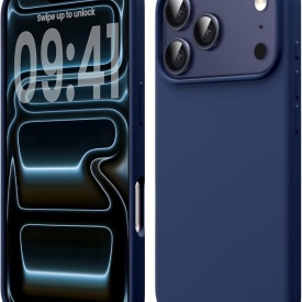 husa iphone 17 pro max bleumarin din silicon si catifea la interior planetphone
