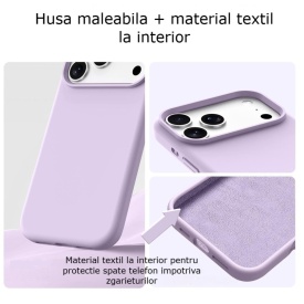 husa iphone 17 pro max mov din silicon si catifea la interior planetphone