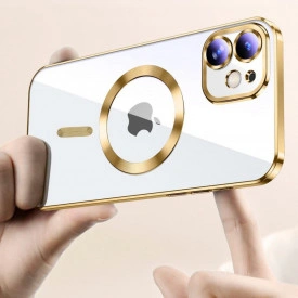 husa iphone 12 magsafe transparenta margini aurii planetphone
