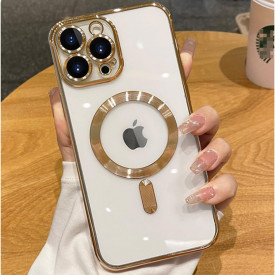 husa iphone 15 pro magsafe transparenta margini aurii planetphone