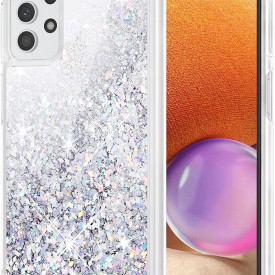 Husa Samsung Galaxy A13 4G/ A13 5G, cu Apa si Sclipici, Lichid si Glitter, Fashion, protectie camera, Argintiu