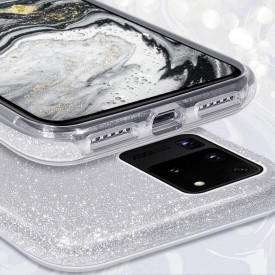 Husa Samsung Galaxy S20 Ultra, ultra slim din silicon, cu 3 straturi protective, Fashion, cu sclipici Glitter, Argintiu - Img 4