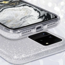 Husa Samsung Galaxy S20 Ultra, ultra slim din silicon, cu 3 straturi protective, Fashion, cu sclipici Glitter, Argintiu - Img 4