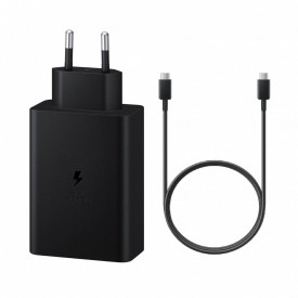 Incarcator retea 65 W Super Fast Charge 100-240V 1x USB-C 65W 1x USB-C 25W 1x USB-A 15W, compatibil cu Samsung, Huawei, Xiaomi, Oppo, si Cablu de date fast charge 90 cm Tip C, Type C, negru